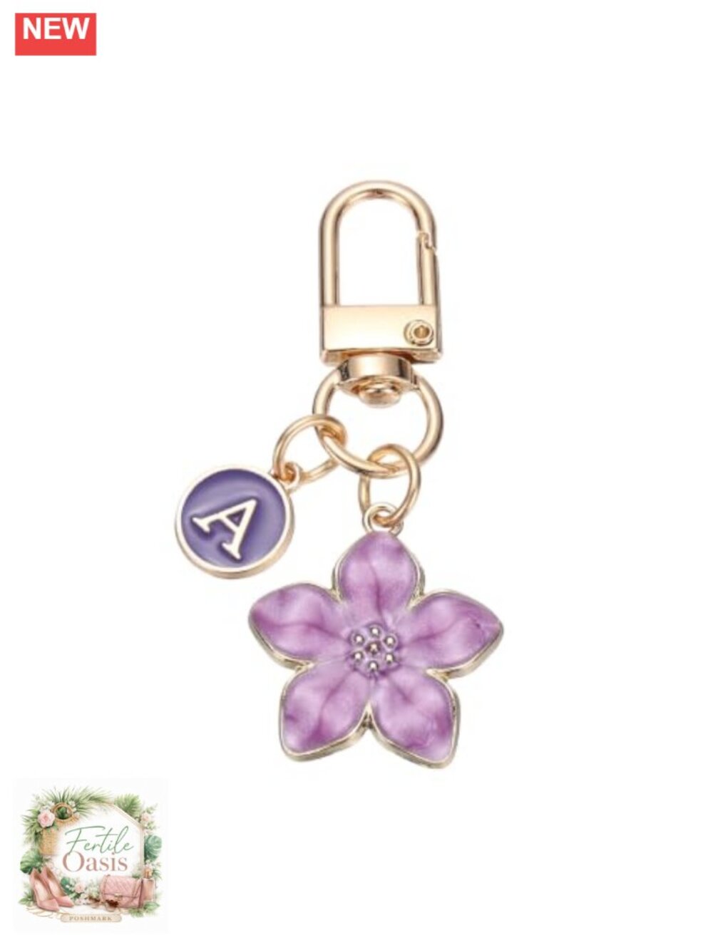 Alloy Flower Initial Letter Keychain Charm for Bags Keys Decorative